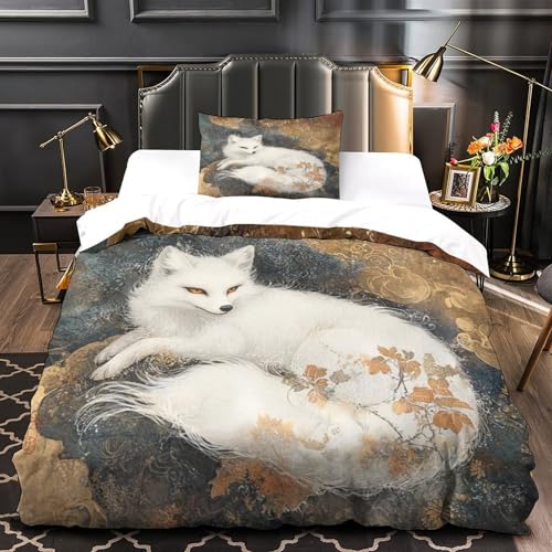 KuangGeKG Fuchs Bettbezug 2er Bettwäsche-Sets Cartoon-Tier 3D Druck Mit Reißverschluss Und Kissenbezug Mikrofaser.Abriebfest Geeignet Für Erwachsene, Jugendliche, Kinder Single（135x200cm） von KuangGeKG