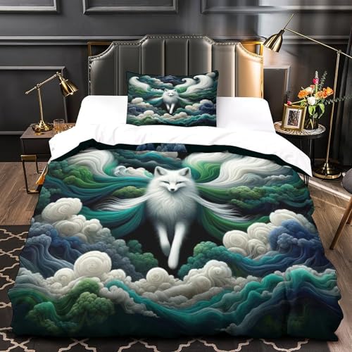 KuangGeKG Fuchs Bettbezug 2er Bettwäsche-Sets Cartoon-Tier 3D Druck Mit Reißverschluss Und Kissenbezug Mikrofaser.Abriebfest Geeignet Für Erwachsene, Jugendliche, Kinder Single（135x200cm） von KuangGeKG