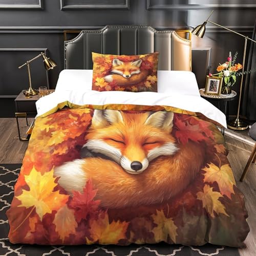 KuangGeKG Fuchs Bettbezug 2er Bettwäsche-Sets Cartoon-Tier 3D Druck Mit Reißverschluss Und Kissenbezug Mikrofaser.antibakteriell Geeignet Für Erwachsene, Jugendliche, Kinder Single（135x200cm） von KuangGeKG