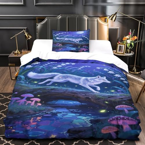 KuangGeKG Fuchs Bettbezug 2er Bettwäsche-Sets Cartoon-Tier 3D Druck Mit Reißverschluss Und Kissenbezug Mikrofaser.gemütlich Geeignet Für Erwachsene, Jugendliche, Kinder Single（135x200cm） von KuangGeKG