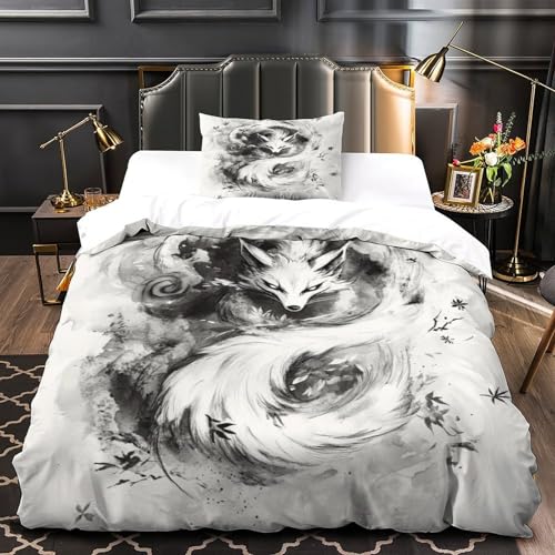 KuangGeKG Fuchs Bettbezug 2er BettwäscheSet Cartoon-Tier 3D Druck Mit Reißverschluss Und Kissenbezug Mikrofaser.gemütlich Geeignet Für Erwachsene, Jugendliche, Kinder Single（135x200cm） von KuangGeKG