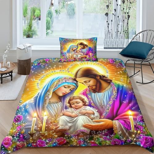KuangGeKG Jesus - die Religion Bettbezug 2er BettwäscheSet Hoffnung und Liebe 3D Druck Mit Reißverschluss Und Kissenbezug Mikrofaser Abriebfest Für Erwachsene,Jugendliche,Kinder Single（135x200cm） von KuangGeKG