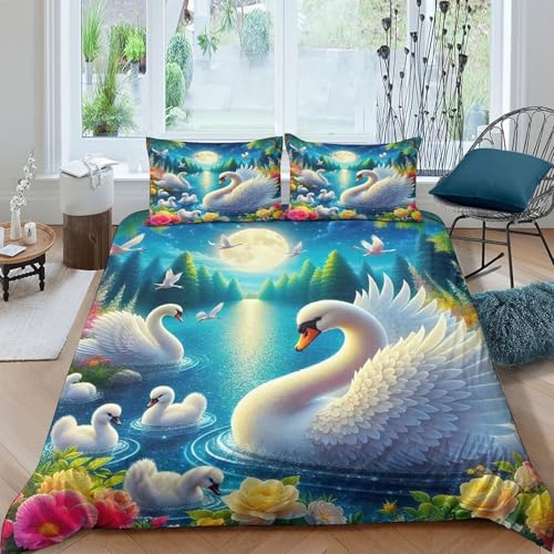 KuangGeKG Mondsee Bettbezug 3-teiliges BettwäscheSet Romantische Aussicht 3D Druck Mit Reißverschluss Und Kissenbezug Mikrofaser Abriebfest Für Erwachsene,Jugendliche,Kinder King（220x240cm） von KuangGeKG