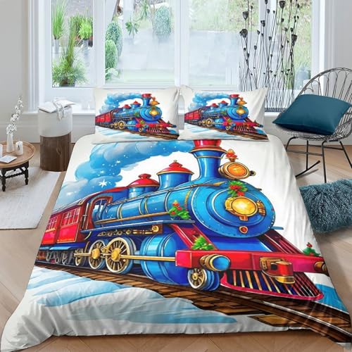 KuangGeKG Steam Train Bettbezug Dreiteiliger Bettwäsche-Sets Einzigartiges Retro 3D Druck Mit Reißverschluss Und Kissenbezug Mikrofaser Gemütlich Für Erwachsene,Jugendliche,Kinder King（220x240cm） von KuangGeKG