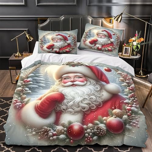 Weihnachtsmann Bettwäsche 3-teiliges Bettwäsche-Sets Weihnachten 3D Druck Mit Reißverschluss Und Kissenbezug Mikrofaser Antibakteriell Für Erwachsene,Jugendliche,Kinder Super King（260x220cm） von KuangGeKG