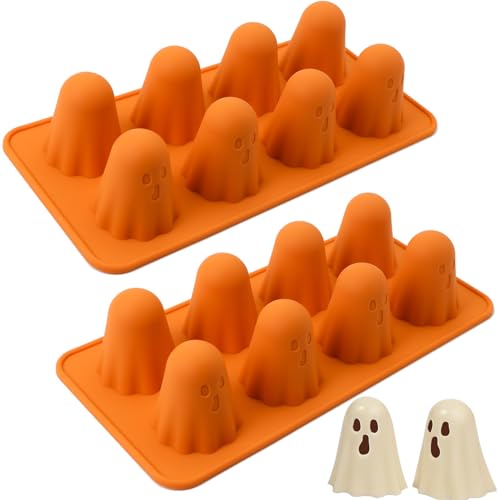 Kuataty 2 Stück Halloween Silikonform Schokolade Geist 3D Schokoladenform Silikon Eiswürfelformen Antihaft Geister Silikonformen Backen für Gelee, Süßigkeiten, Pudding, Schokolade, Eiswürfel von Kuataty