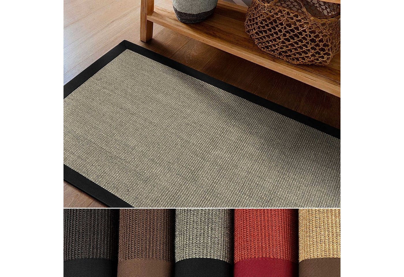 Sisalteppich Havanna Grau, Teppich in verschiedenen Größen, Teppichläufer, Karat, rechteckig, Höhe: 6 mm, Mit Bordüre von Karat