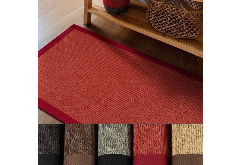 Sisalteppich Havanna Rot, Teppich in verschiedenen Größen, Teppichläufer, Karat, rechteckig, Höhe: 6 mm, Mit Bordüre von Karat