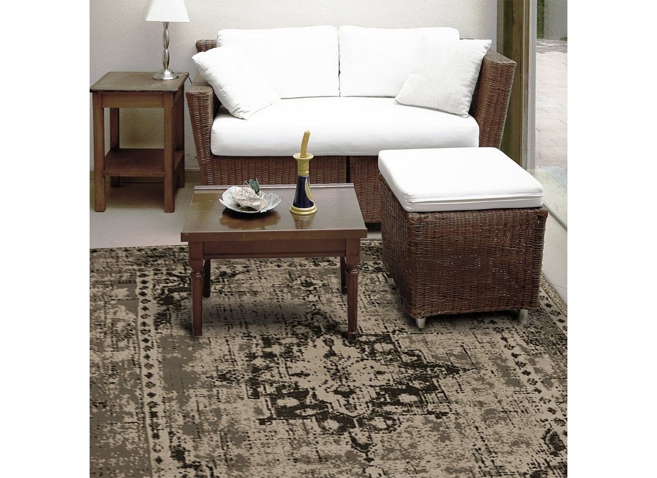 Teppich Vintage Beige, ideal im Wohnzimmer, 4 Größen, 100% Polypropylen, Karat, rechteckig, Höhe: 5.5 mm, flachgewebt von Karat
