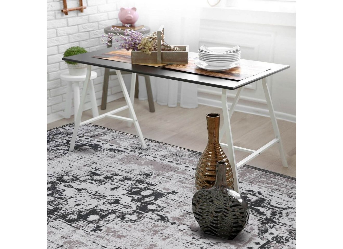 Teppich Vintage Grau, ideal im Wohnzimmer, 4 Größen, 100% Polypropylen, Karat, rechteckig, flachgewebt von Karat