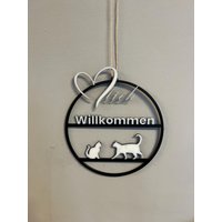 Türkranz Mit Katzen - Oder Hundemotiv | Herzlich Willkommen Einzug Wohnungstür Katzenmotiv von Kuchenbaur3D