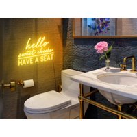 Hello Sweet Wangen Schild, Hello Cheeks Have A Seat Neon Schild, Neon Schild Bad, Badezimmer Wand Dekor Witzig, Toilette von KudetaStore