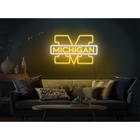 Michigan Neonschild, Michigan Led-Schild, Michigan Lichtschild, Michigan Wanddekor, Michigan Wandkunst, Michigan Wolverines Schild, Neon Schild Logo von KudetaStore