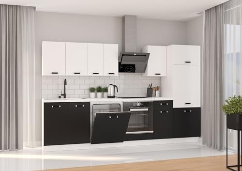 Küche Omega XL 300 cm Küchenzeile Küchenblock Einbauküche Schwarz + Weiß matt von Kuechen-preisbombe