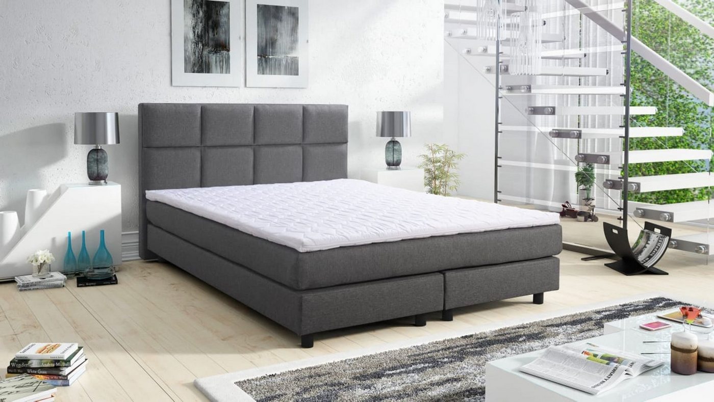 Küchen-Preisbombe Boxspringbett Glenn 2 Tablet Hotelbett Boxbett 140x200 Bett Topper Grau von Küchen-Preisbombe