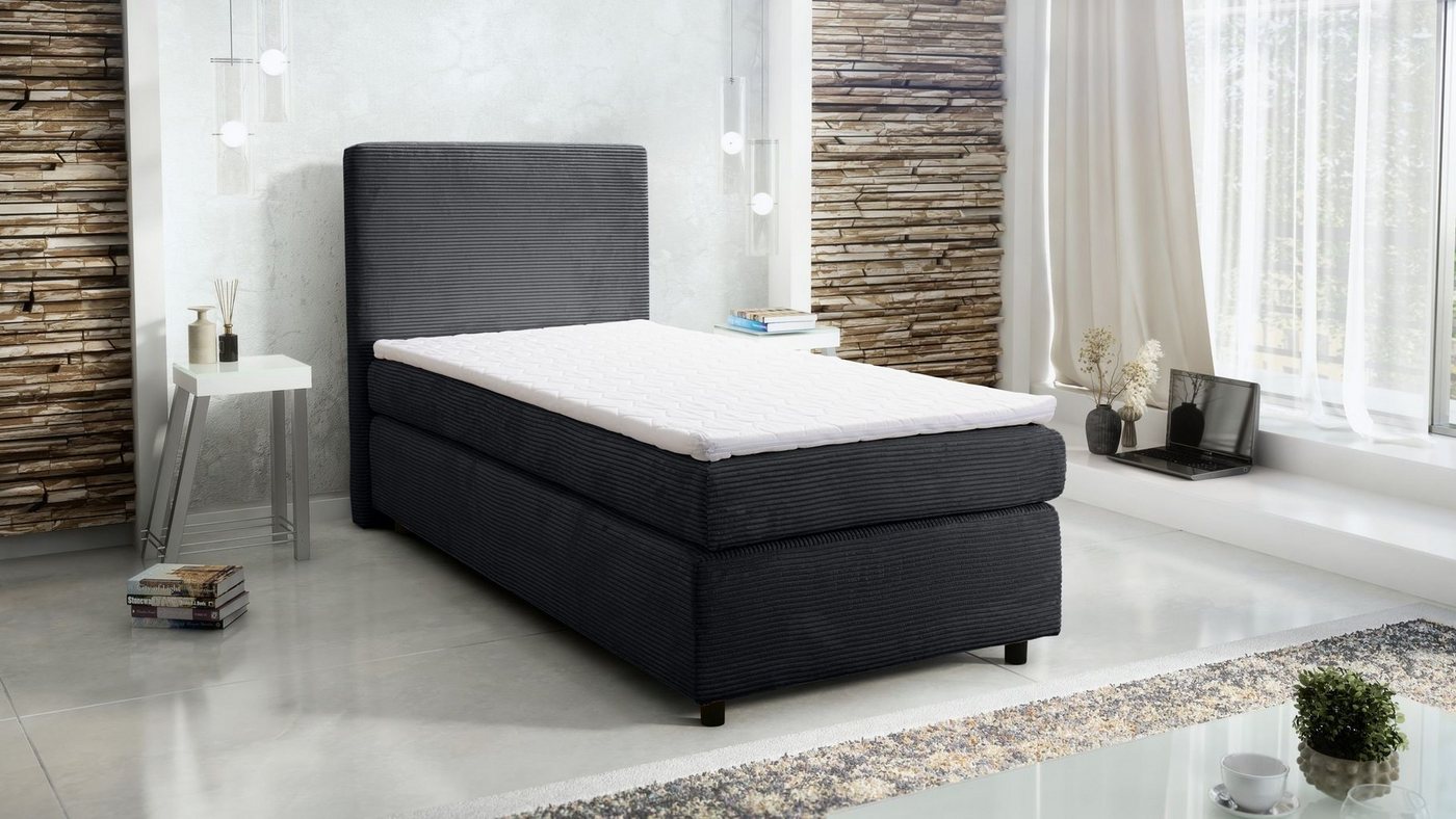 Küchen-Preisbombe Boxspringbett Paxos Hotelbett 90x200 Bonellfederkern Bett Topper Cordstoff Graphite von Küchen-Preisbombe