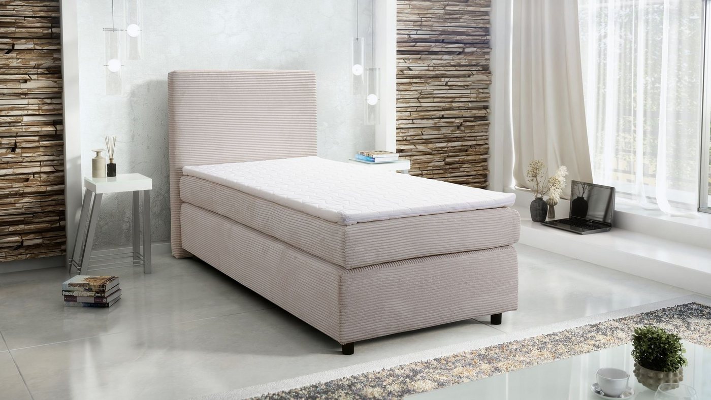 Küchen-Preisbombe Boxspringbett Hotelbett 90x200 Bonellfederkern Bett Topper Paxos Cordstoff beige von Küchen-Preisbombe