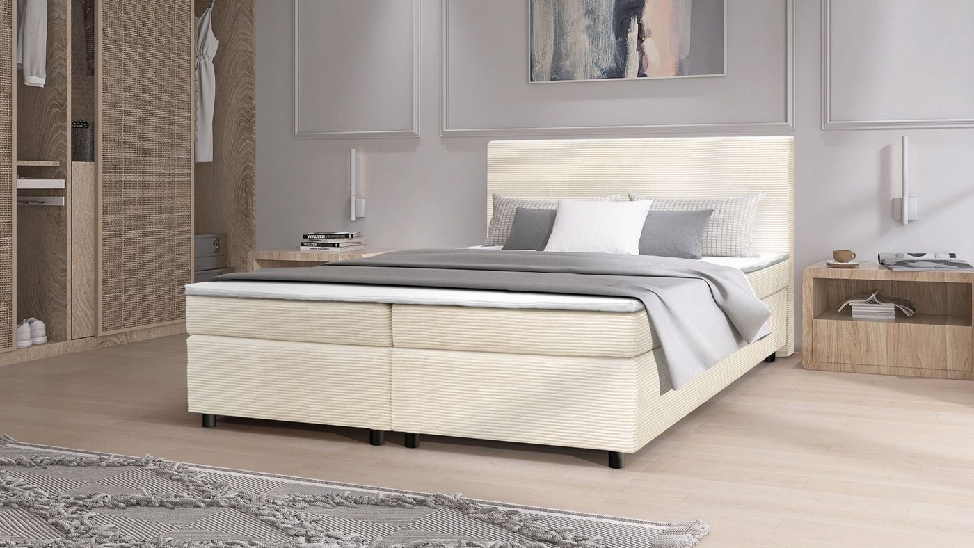 Küchen-Preisbombe Boxspringbett Paxos Cordstoff Beige 180x200 Hotelbett Bonellfederkern Bett von Küchen-Preisbombe