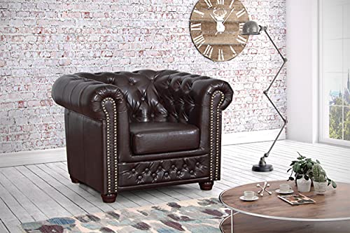 Chesterfield Sessel 1 Sitzer in Kunstleder Vintage braun Couch Polstersofa Sofa von Kuechen-preisbombe