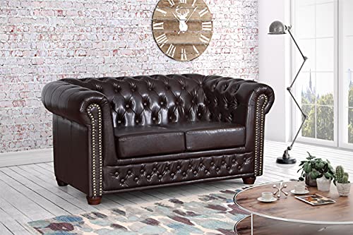 Küchen-Preisbombe Edles Chesterfield Sofa 2 Sitzer in Kunstleder Vintage braun Couch Polstersofa von Kuechen-preisbombe