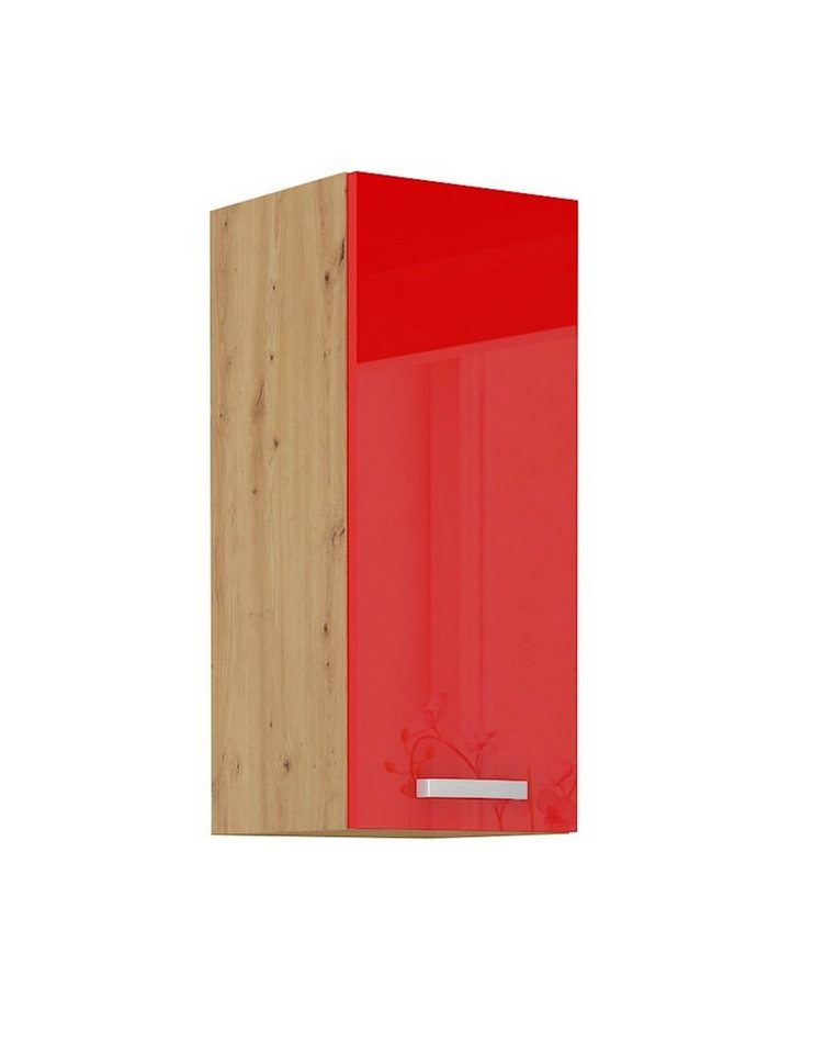 Küchen-Preisbombe Hängeschrank 30 cm Eiche Artisan + Rot Hochglanz Küchenzeile Küchenblock Küche von Küchen-Preisbombe