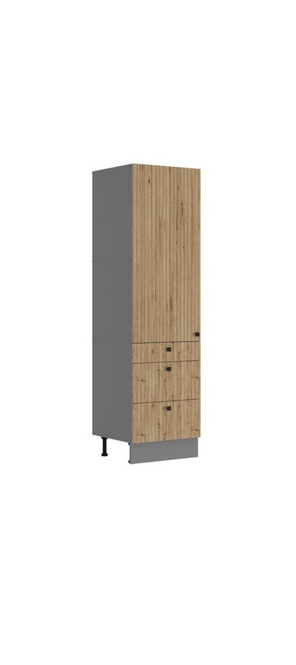 Küchen-Preisbombe Hochschrank 60 cm Küche AVA Eiche Artisan Lamellen Optik Küchenzeile Einbauküche von Küchen-Preisbombe