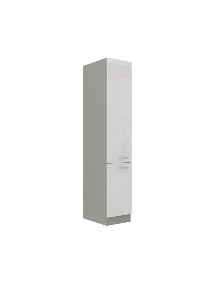 Küchen-Preisbombe Hochschrank 40 cm Küche Bianca Weiß Hochglanz + Grau Küchenzeile Küchenblock von Küchen-Preisbombe