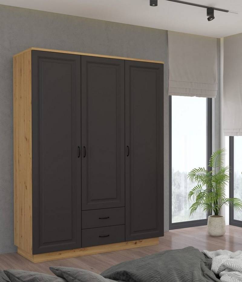 Küchen-Preisbombe Kleiderschrank Kleiderschrank Stilo 180 cm Garderobenschrank Landhaus Grau Eiche Artisan Buffet von Küchen-Preisbombe