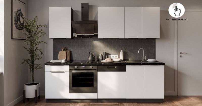 Küchen-Preisbombe Küchenzeile ARIA K-BL Basic 250 cm Anti Fingerprint Küchenblock Küche Einbauküche von Küchen-Preisbombe