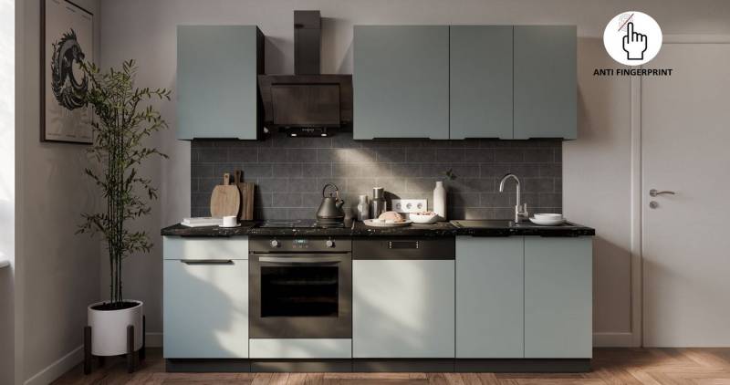 Küchen-Preisbombe Küchenzeile ARIA K-BL Basic 250 cm Anti Fingerprint Küchenblock Küche Einbauküche von Küchen-Preisbombe