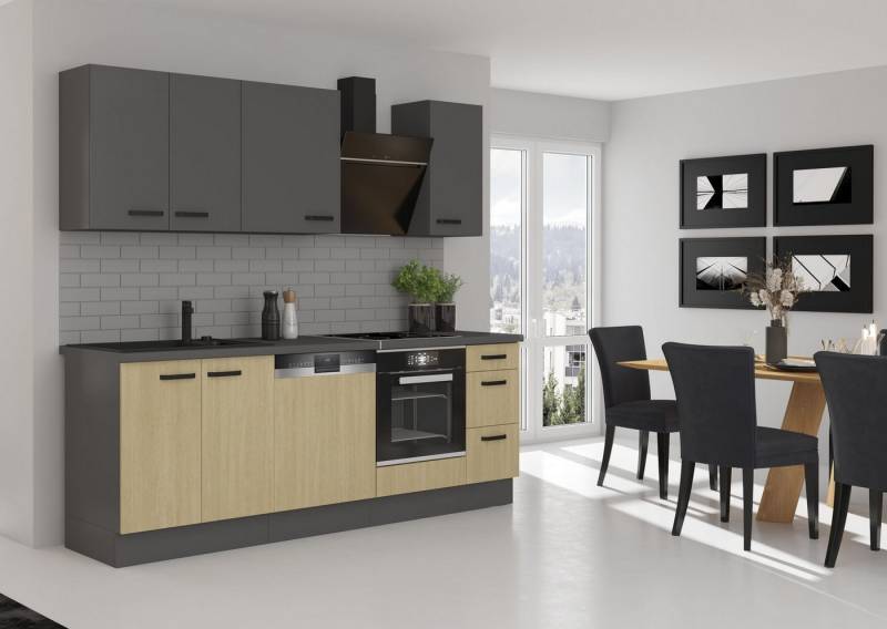 Küchen-Preisbombe Küchenzeile SCANDI + NESSA Basic 240 cm Küchenzeile Küchenblock Fischgrät Optik von Küchen-Preisbombe