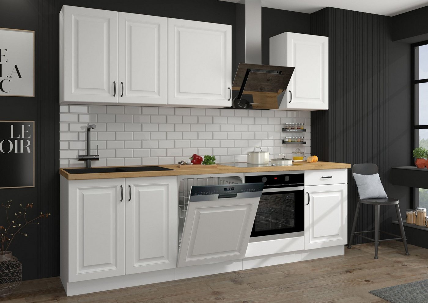 Küchen-Preisbombe Küchenzeile Stilo Weiss 250 cm Küchenblock Einbauküche Landhaus Küche erweiterbar von Küchen-Preisbombe