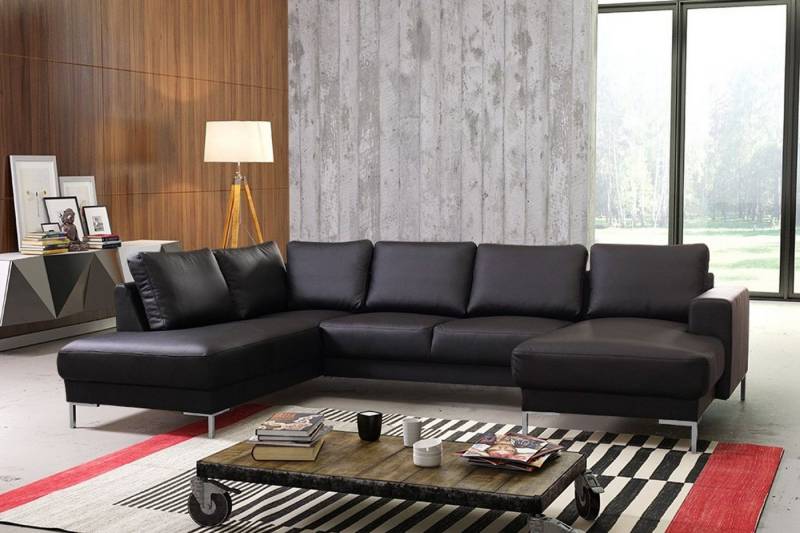 Küchen-Preisbombe Sofa Couch Ecksofa Eckcouch Wohnlandschaft Kunstleder schwarz SILVIO XXL, Sofa in U-Form von Küchen-Preisbombe