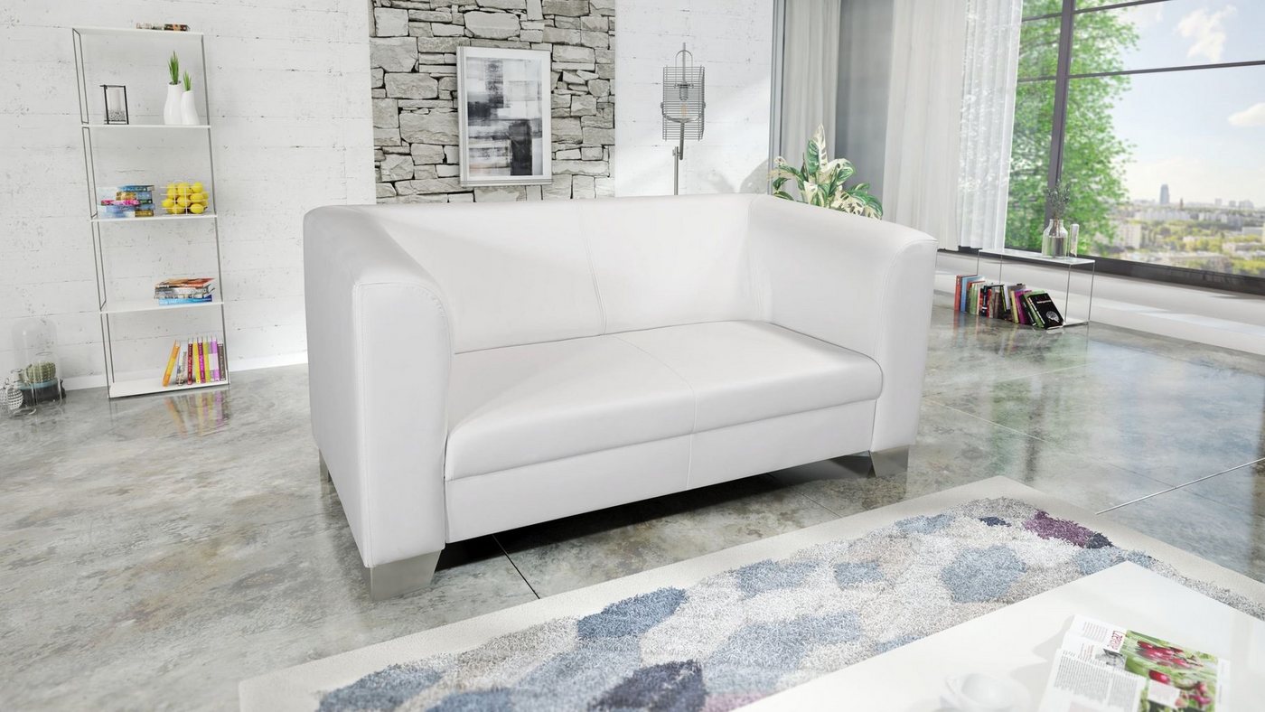 Küchen-Preisbombe Sofa Edles Loungesofa Chicago 2-er Kunstleder weiss Couch Polstersofa, Loungesofa von Küchen-Preisbombe