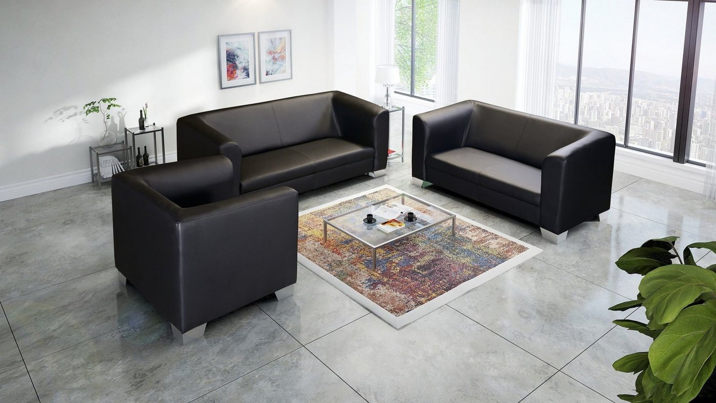 Küchen-Preisbombe Sofa Loungesofa Chicago 3-2-1 Set Kunstleder Schwarz Couch Wohnlandschaft, Loungesofa Set von Küchen-Preisbombe