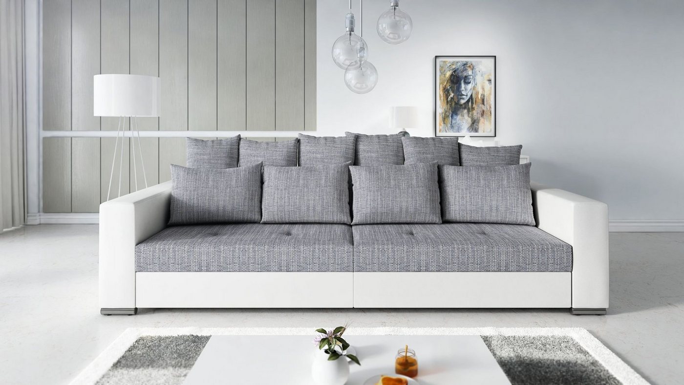 Küchen-Preisbombe Sofa Modernes Big Sofa Wohnlandschaft Sofa Couch Jumbo 1 - Weiß - Hellgrau, Sofa von Küchen-Preisbombe