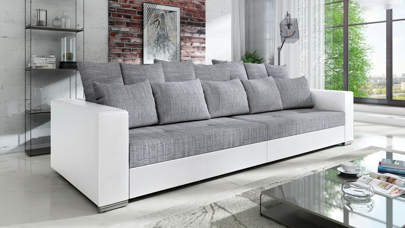 Küchen-Preisbombe Sofa Modernes Big Sofa Wohnlandschaft Couch Jumbo XXL 1 - Weiß - Hellgrau, Sofa von Küchen-Preisbombe