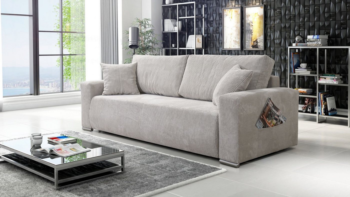 Küchen-Preisbombe Sofa Sofa Couch Schlafsofa Wohnlandschaft Schlaffunktion 3-Sitzer Lincoln Cord Bezug, Sofa mit Schlaffunktion von Küchen-Preisbombe