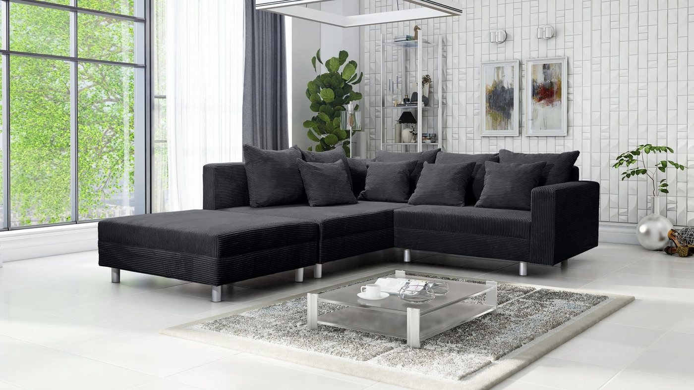 Küchen-Preisbombe Sofa Wohnlandschaft Sofa Couch Ecksofa Eckcouch Cordstoff Graphite Minsk L, Ecksofa + Hocker von Küchen-Preisbombe