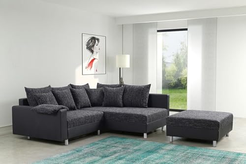 Küchen-Preisbombe Modernes Sofa Couch Ecksofa Eckcouch in schwarz Eckcouch mit Hocker - Minsk R von Kuechen-preisbombe