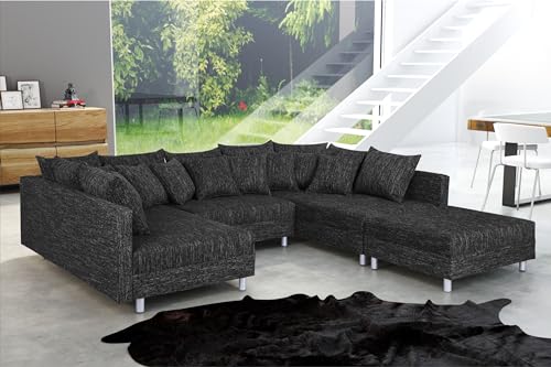 Küchen-Preisbombe Wohnlandschaft Sofa Couch Ecksofa Eckcouch in Gewebestoff schwarz Minsk XXL von Kuechen-preisbombe