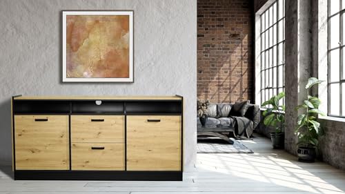 Kuechen-preisbombe Kommode Karia 180 cm Anbauwand Schrankwand Esszimmer Sideboard Artisan + Schwarz von Kuechen-preisbombe