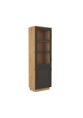 Kuechen-preisbombe Vitrine Stilo 60 Esszimmer Landhaus Grau Eiche Artisan Buffet Küche Glasvitrine von Kuechen-preisbombe
