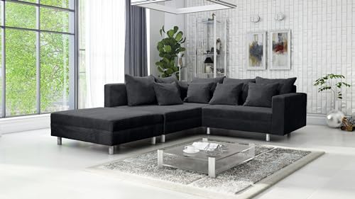 Kuechen-preisbombe Wohnlandschaft Sofa Couch Ecksofa Eckcouch Cordstoff Graphite + Hocker Minsk L von Kuechen-preisbombe