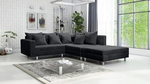 Kuechen-preisbombe Wohnlandschaft Sofa Couch Ecksofa Eckcouch Cordstoff Graphite + Hocker Minsk R von Kuechen-preisbombe