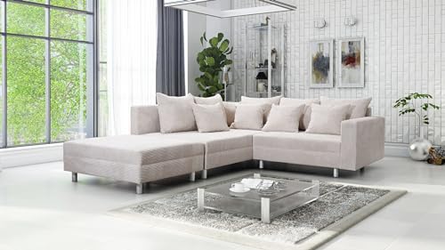 Kuechen-preisbombe Wohnlandschaft Sofa Couch Ecksofa Eckcouch Cordstoff beige + Hocker Minsk L von Kuechen-preisbombe