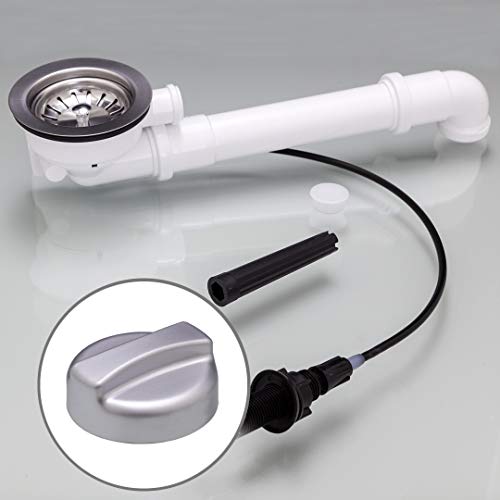 Universal Drehexcenter-Ablaufgarnitur Spülenablauf 3 1/2" Zoll mit Raumsparrohr (Kunststoff Silber matt) von küchenmix