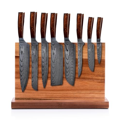 Küchenkompane – Edelstahl Messerset Kasshoku mit magnetischem Messerblock | 8-teiliges Küchenmesser Set | Kochmesser mit ergonomischen Pakkaholzgriff | rostfrei & scharf | Designed in Germany von Küchenkompane
