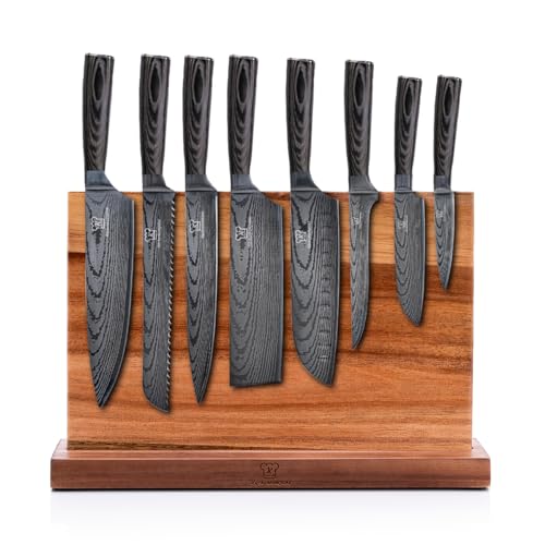 KÜCHENKOMPANE – Edelstahl Messerset Kurai mit magnetischem Messerblock | 8-teiliges Küchenmesser Set | Kochmesser mit ergonomischen Epoxid-Griff | rostfrei & scharf | Designed in Germany von Küchenkompane