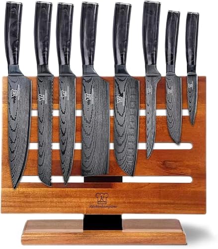 KÜCHENKOMPANE – Edelstahl Messerset Kuro mit magnetischem Messerblock | 8-teiliges Küchenmesser Set | Rückseite nutzbar, bis zu 16 Messer | rostfreie & scharfe Kochmesser | Designed in Germany von Küchenkompane